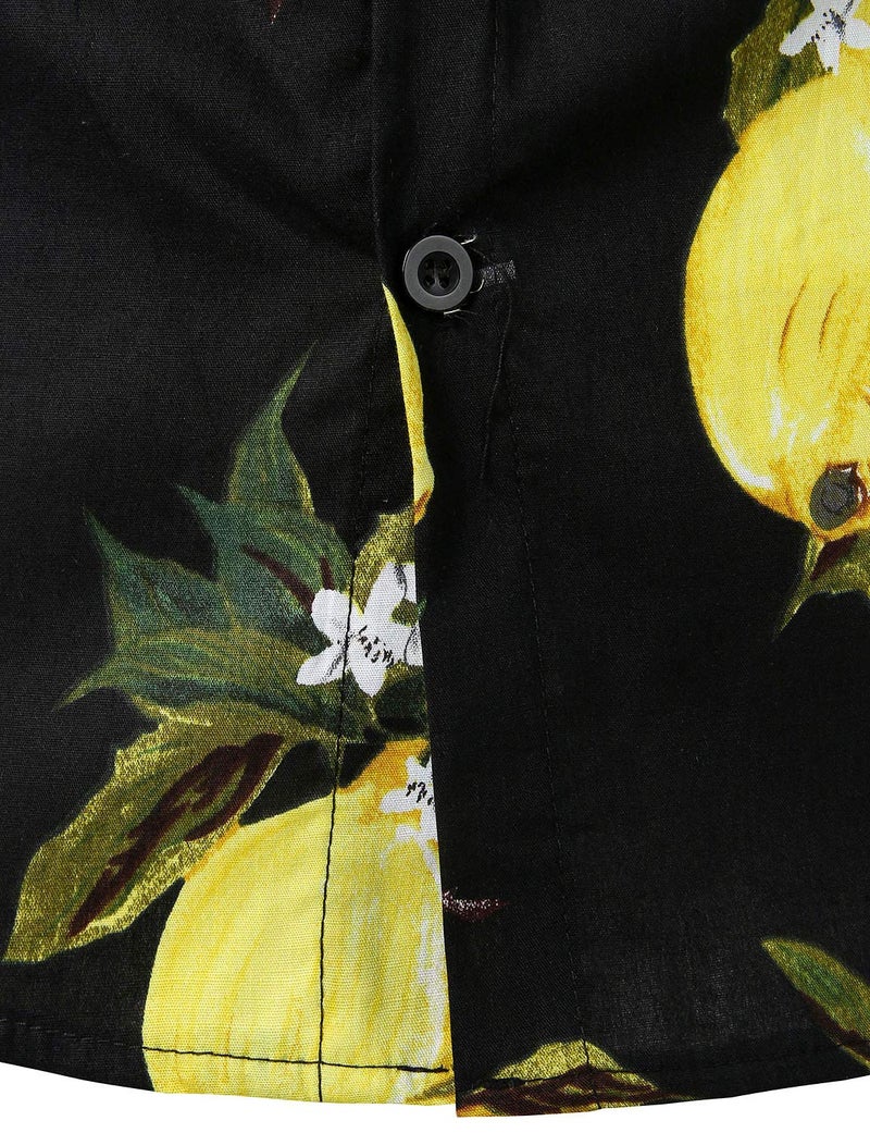 JOGAL Men's Cotton Button Down Short Sleeve Hawaiian Shirt Black Yellow XX-Large - Image 4